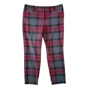 Women’s Preppy Plaid Trousers Tailored Slim Cigarette Pants Stretch Office Sz 14